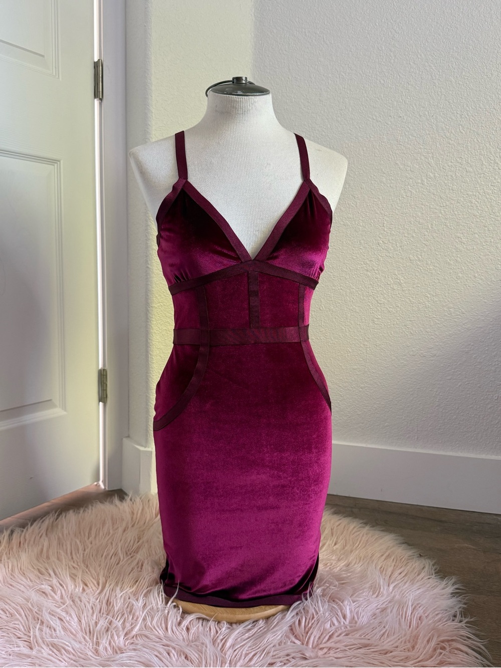 Guess Velvet Bodycon Mini Dress in Berry
